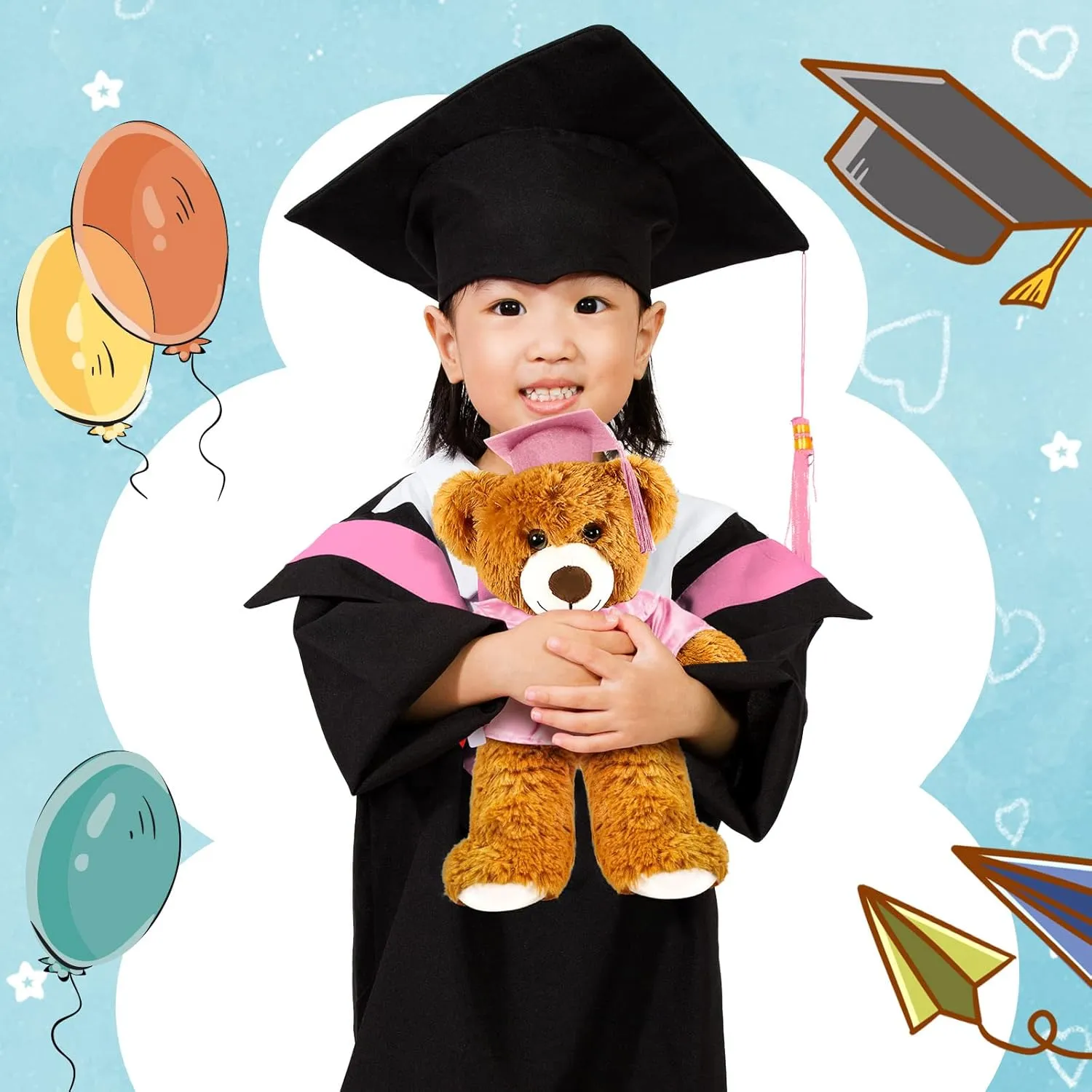 Graduation Bear 2025 with Gown Cap Tassel 14” Pink Graduation Stuffed Animal Plush Bear Toy for Class of 2025 Prek Preschool Kindergarten High School College Graduate Gift