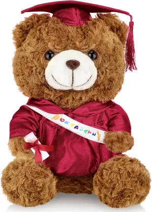 Graduation Bears 2025 Plush Stuffed Animal Bear with Gown Cap Tassel Set Cute Brown Graduate Gifts Stuffed Animal Doll Plush Toy for Graduation Party Supplies(13.8 Inch,Dark Red)