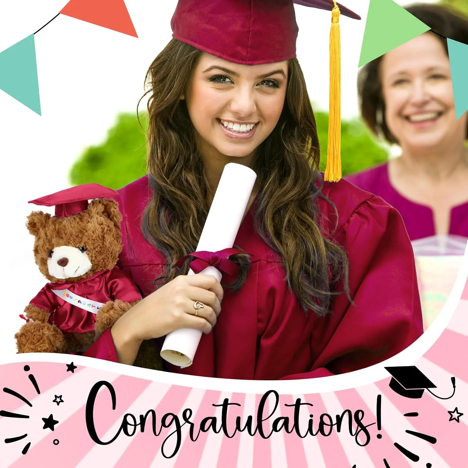 Graduation Bears 2025 Plush Stuffed Animal Bear with Gown Cap Tassel Set Cute Brown Graduate Gifts Stuffed Animal Doll Plush Toy for Graduation Party Supplies(13.8 Inch,Dark Red)