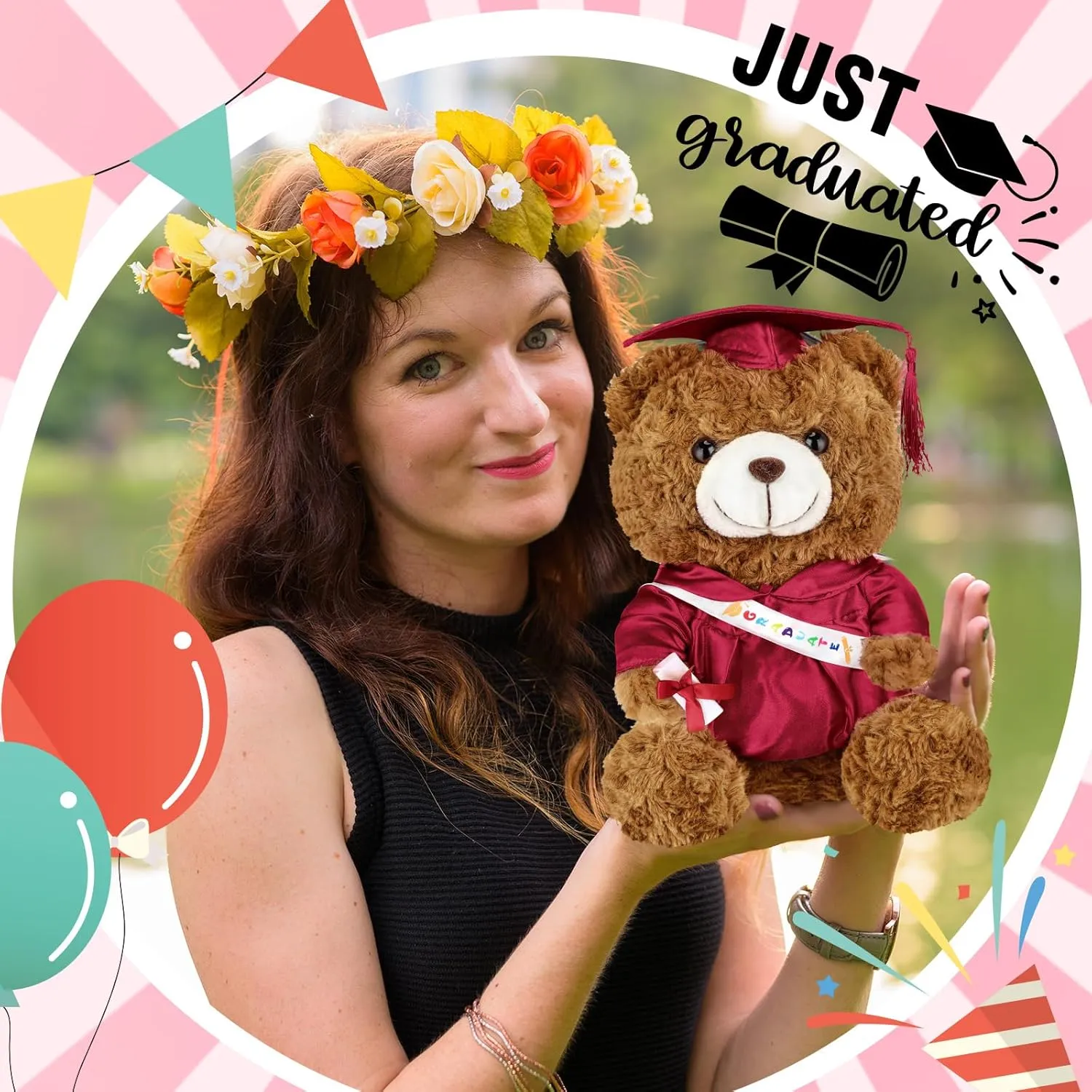 Graduation Bears 2025 Plush Stuffed Animal Bear with Gown Cap Tassel Set Cute Brown Graduate Gifts Stuffed Animal Doll Plush Toy for Graduation Party Supplies(13.8 Inch,Dark Red)