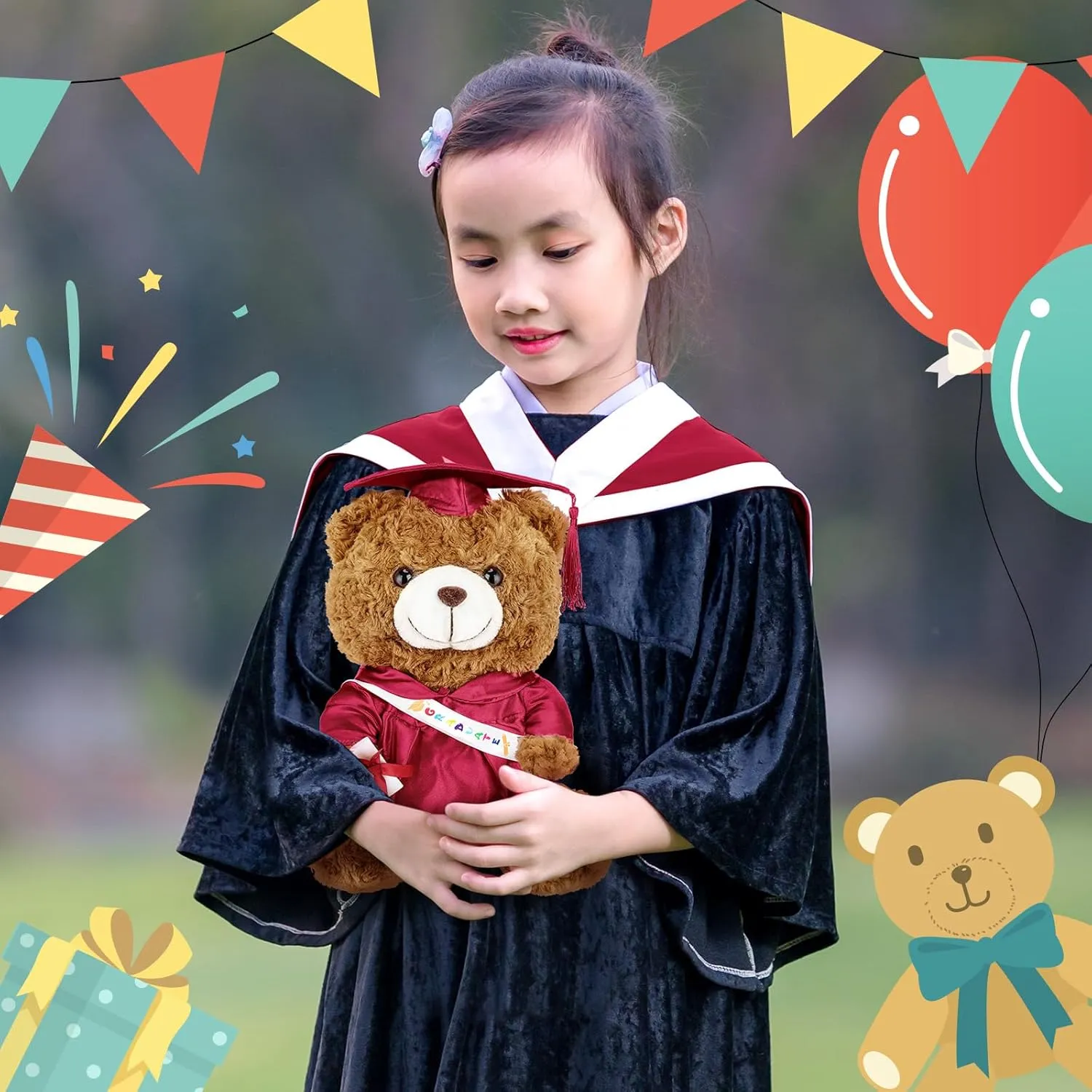 Graduation Bears 2025 Plush Stuffed Animal Bear with Gown Cap Tassel Set Cute Brown Graduate Gifts Stuffed Animal Doll Plush Toy for Graduation Party Supplies(13.8 Inch,Dark Red)
