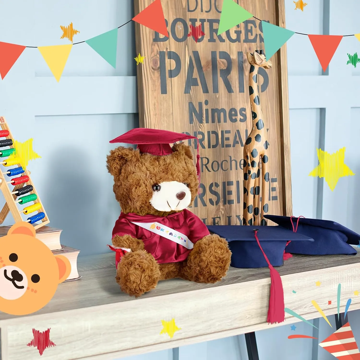 Graduation Bears 2025 Plush Stuffed Animal Bear with Gown Cap Tassel Set Cute Brown Graduate Gifts Stuffed Animal Doll Plush Toy for Graduation Party Supplies(13.8 Inch,Dark Red)