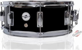 GRIFFIN Snare Drum | Poplar Wood Shell 14" x 5.5" with Black PVC & Coated Head | Acoustic Marching Percussion Musical Instrument Set with Drummers Key, 8 Metal Tuning Lugs & Snare Strainer Throw Off