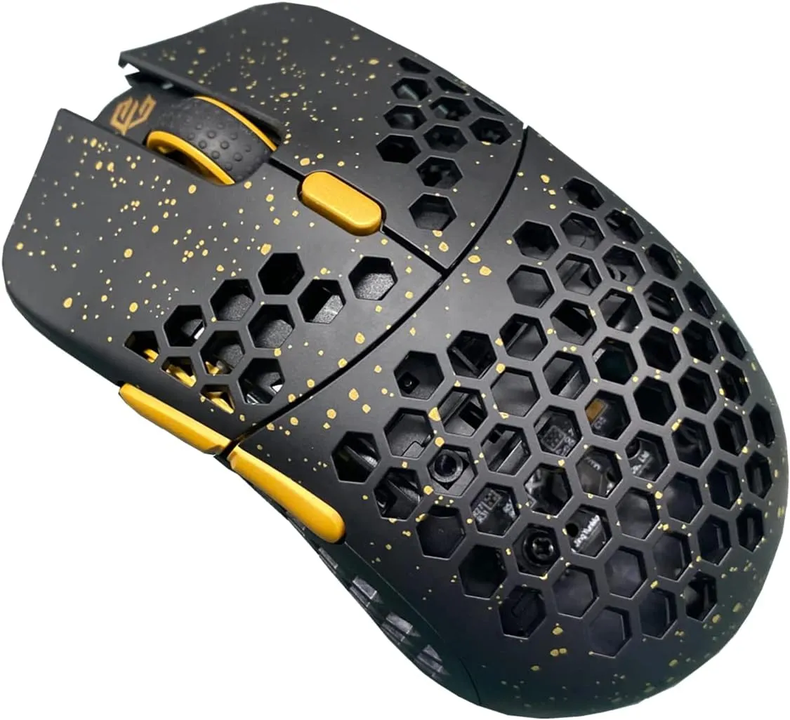 Gwolves Hati HTS Lightweight Honeycomb Wired Gaming Mouse,~48g,3389Sensor,16,000DPI, Low Latency,Anti-Interference,6Programmable Btns,On-Board Memory,PC/Mac and Laptop (Stardust Golden, HTS - Small)