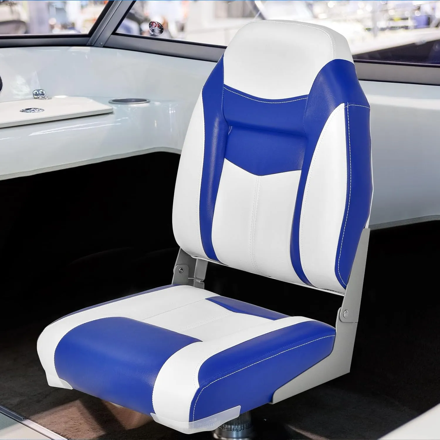 GYMAX Boat Seats, Folding High Back Boat Seats with Stainless Steel Screw Included, Fold-Down Boat Captain Chairs for Fishing Yachts