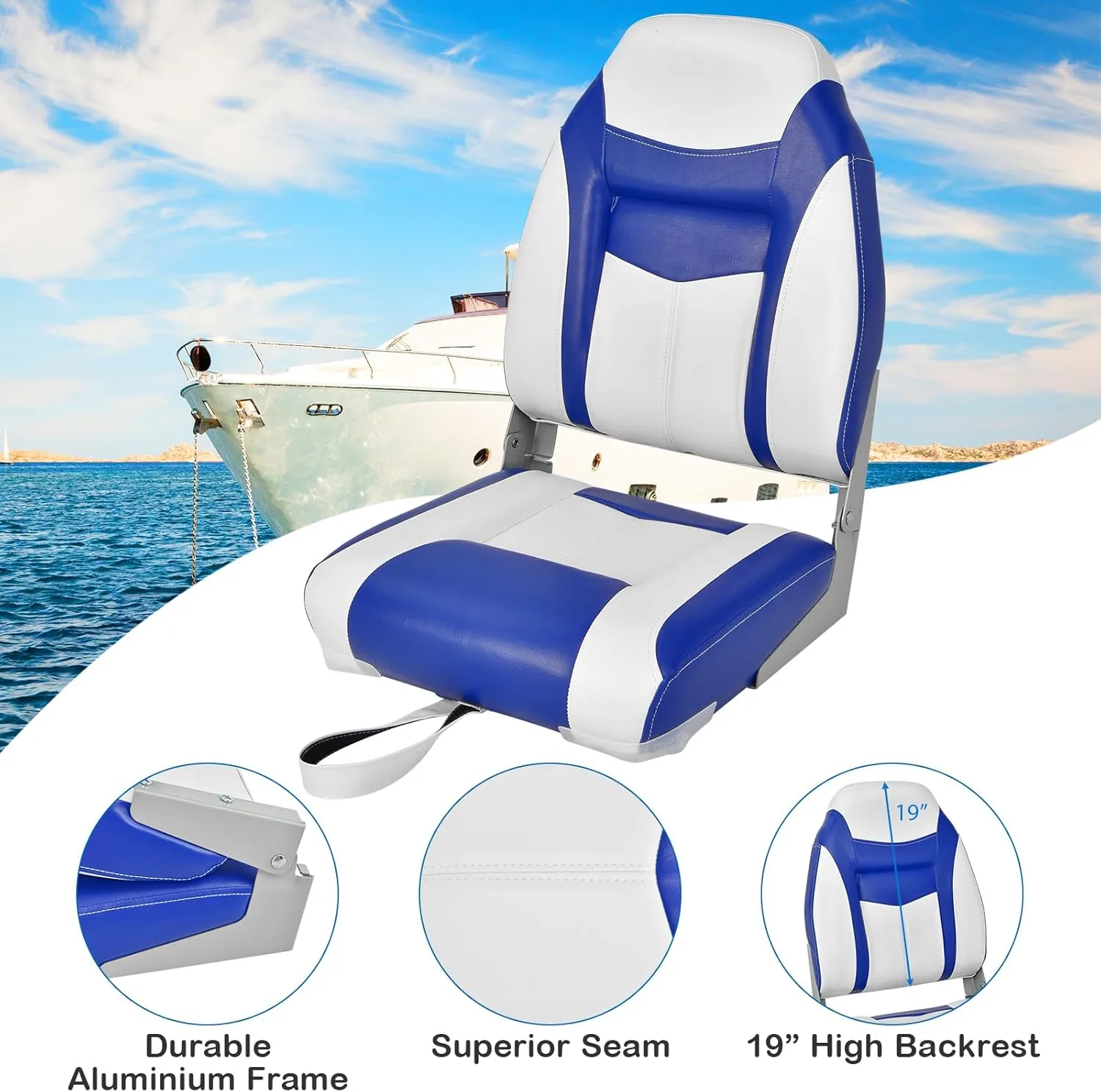 GYMAX Boat Seats, Folding High Back Boat Seats with Stainless Steel Screw Included, Fold-Down Boat Captain Chairs for Fishing Yachts
