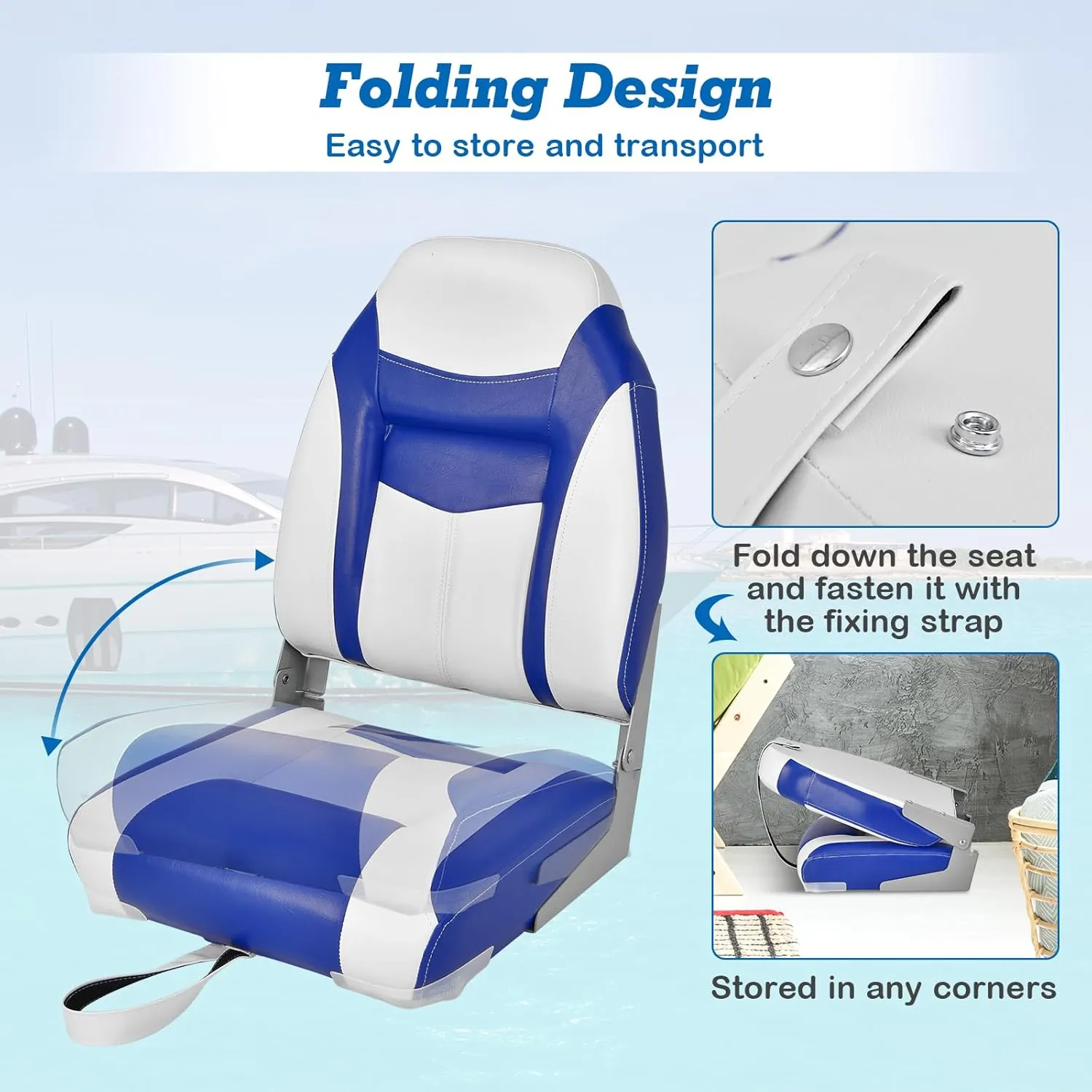 GYMAX Boat Seats, Folding High Back Boat Seats with Stainless Steel Screw Included, Fold-Down Boat Captain Chairs for Fishing Yachts
