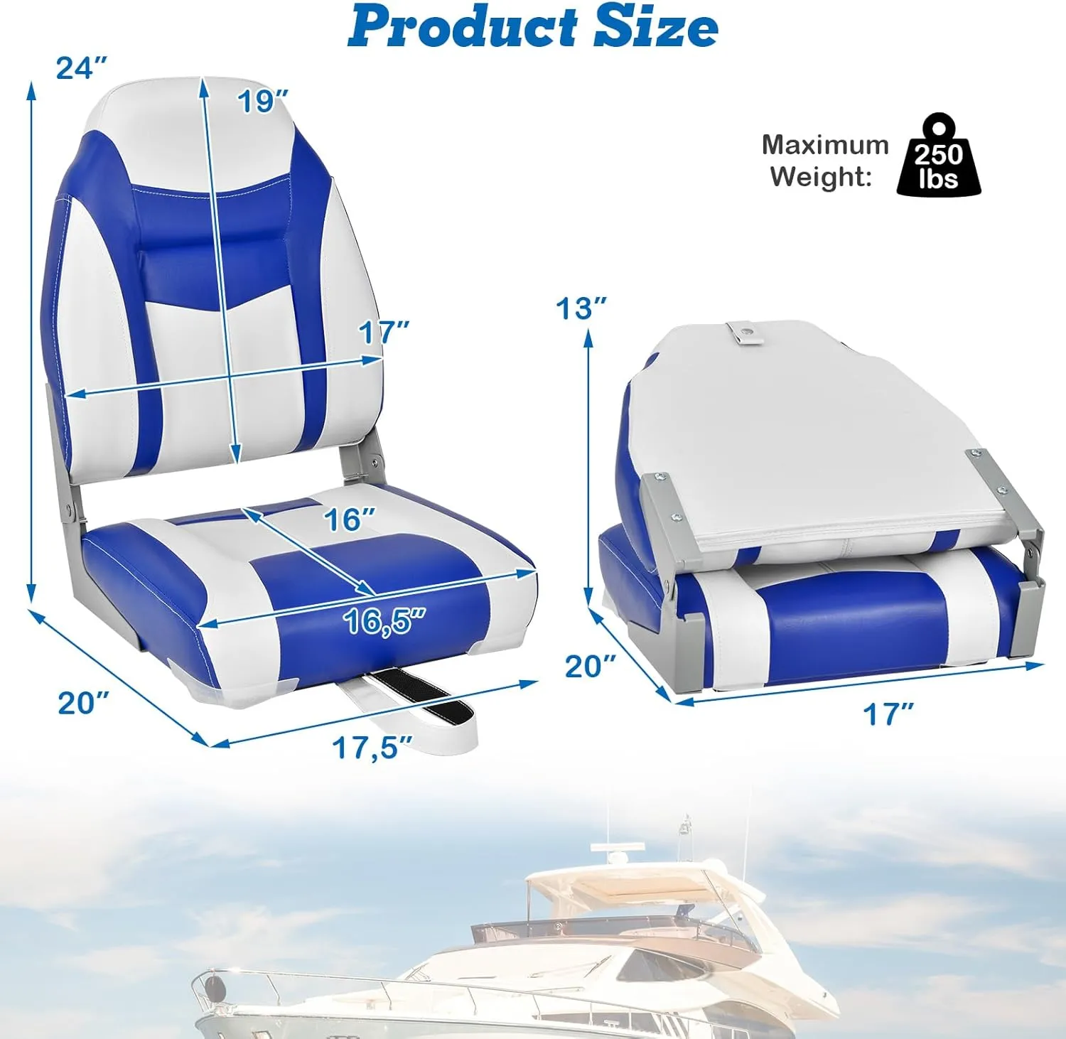 GYMAX Boat Seats, Folding High Back Boat Seats with Stainless Steel Screw Included, Fold-Down Boat Captain Chairs for Fishing Yachts
