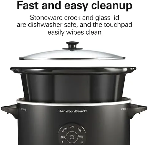 Hamilton Beach 6 Quart Set & Forget Programmable Slow Cooker, 15 Cooking Options With 5 Time and 3 Heat Options, Large Dishwasher Safe Stoneware Crock and Glass, Black (33762)