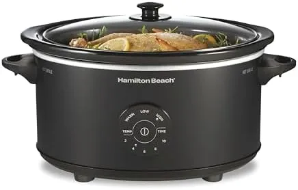 Hamilton Beach 6 Quart Set & Forget Programmable Slow Cooker, 15 Cooking Options With 5 Time and 3 Heat Options, Large Dishwasher Safe Stoneware Crock and Glass, Black (33762)