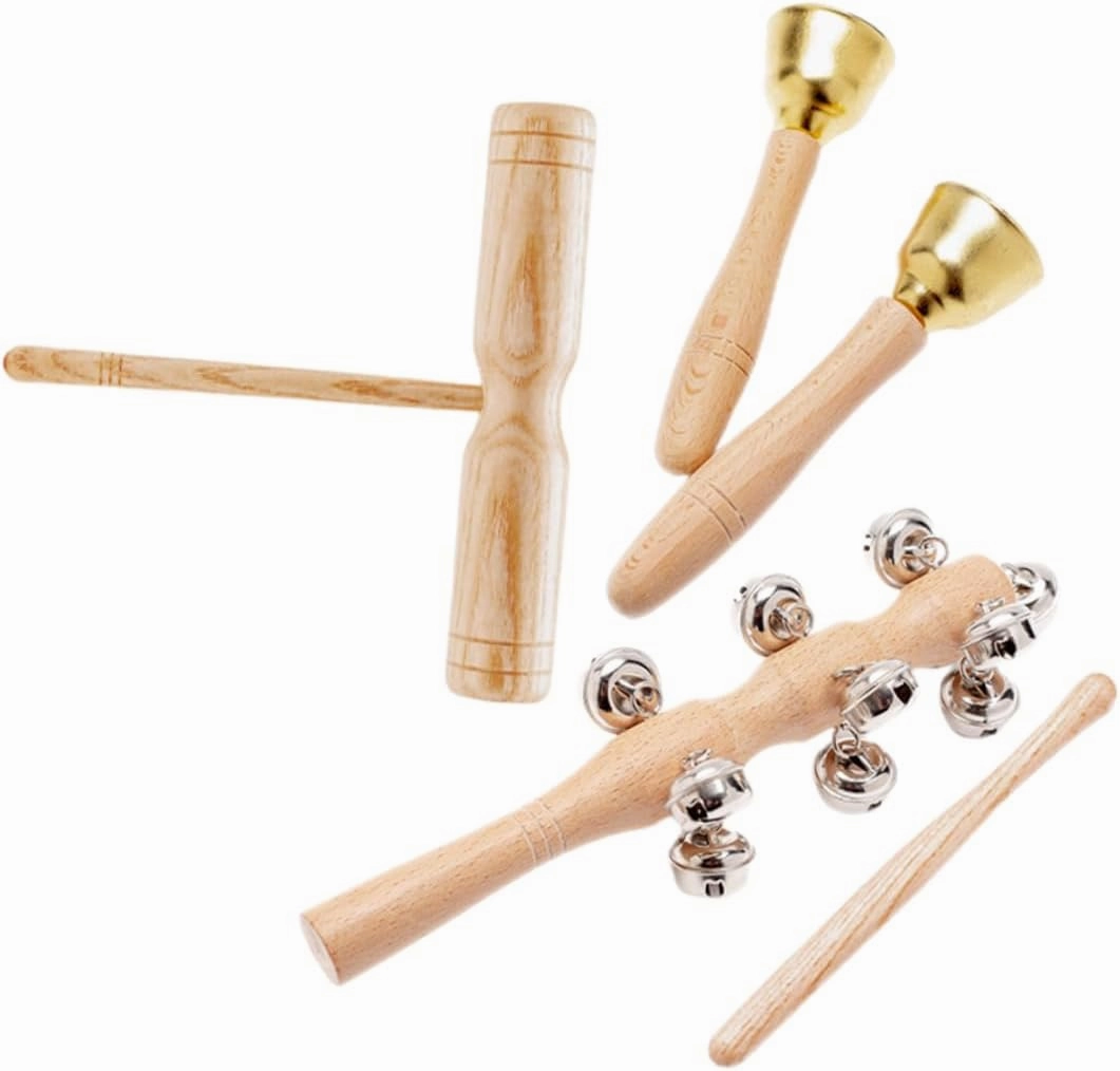 HANABASS 1 Set Percussion Instruments for Handheld Musical Stick Bell Wooden Shaker and Double Shaker for Early Education Skill Development for Boys
