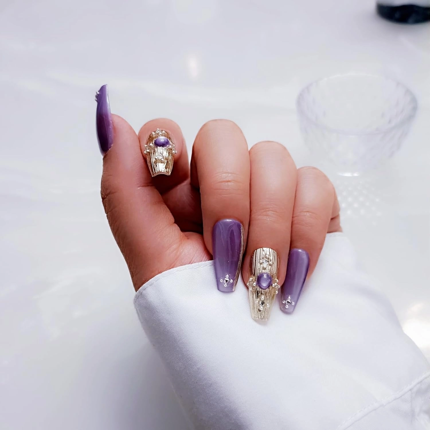 handmade press on nails short,coffin fake nails with designs,10 pcs high hardness acrylic nails press ons,3d cute false nails for women-Purple buccellati(S)