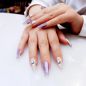 handmade press on nails short,coffin fake nails with designs,10 pcs high hardness acrylic nails press ons,3d cute false nails for women-Purple buccellati(S)