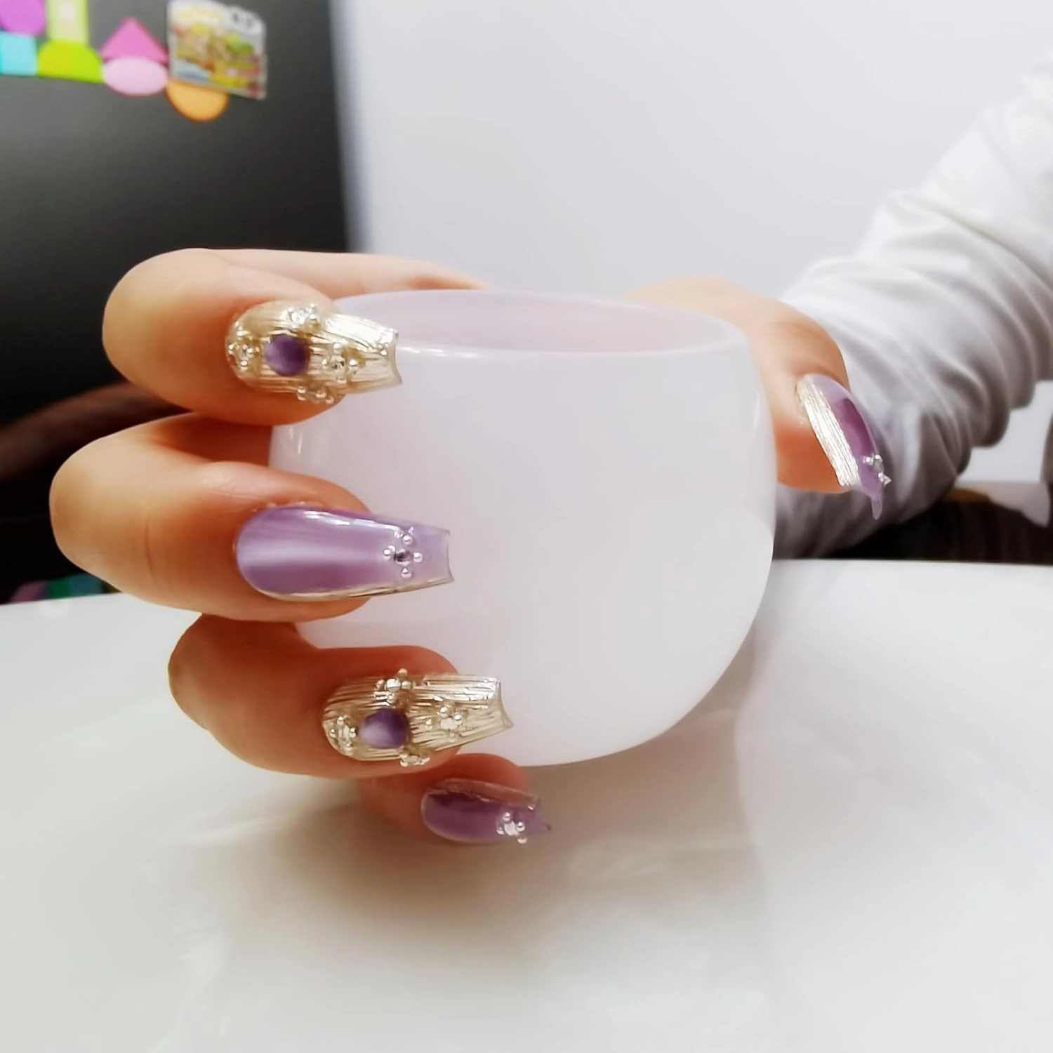 handmade press on nails short,coffin fake nails with designs,10 pcs high hardness acrylic nails press ons,3d cute false nails for women-Purple buccellati(S)