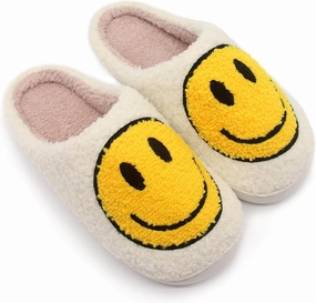 Happy Face Kids Slippers: Plush Non-Slip House Slippers For Girls & Boys & Little Big Toddler Unisex Kids Ultra Comfort Cute Soft and Fuzzy