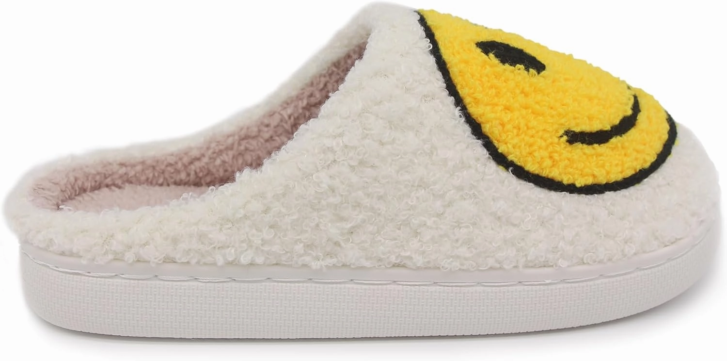 Happy Face Kids Slippers: Plush Non-Slip House Slippers For Girls & Boys & Little Big Toddler Unisex Kids Ultra Comfort Cute Soft and Fuzzy