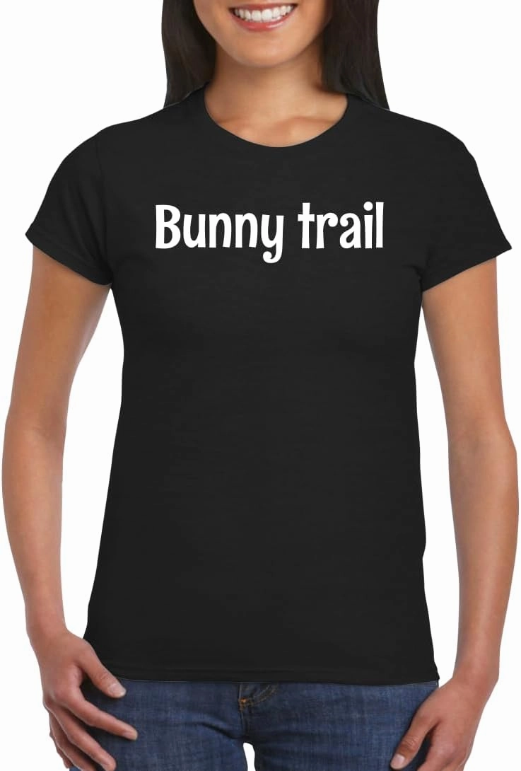 Harding Industries Bunny Trail - Women's Soft Graphic Junior Cut T-Shirt CP05 Black