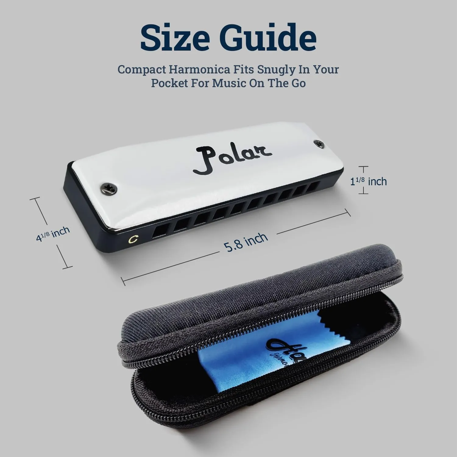 Harmo Polar Diatonic Harmonica Key of C - 10 Holes 20 Notes, Blues Harp Mouth Organ With Case, Phosphor Bronze Reeds, Suitable for All Genres, Harmonica for Kids, Adult, Beginners & Professionals