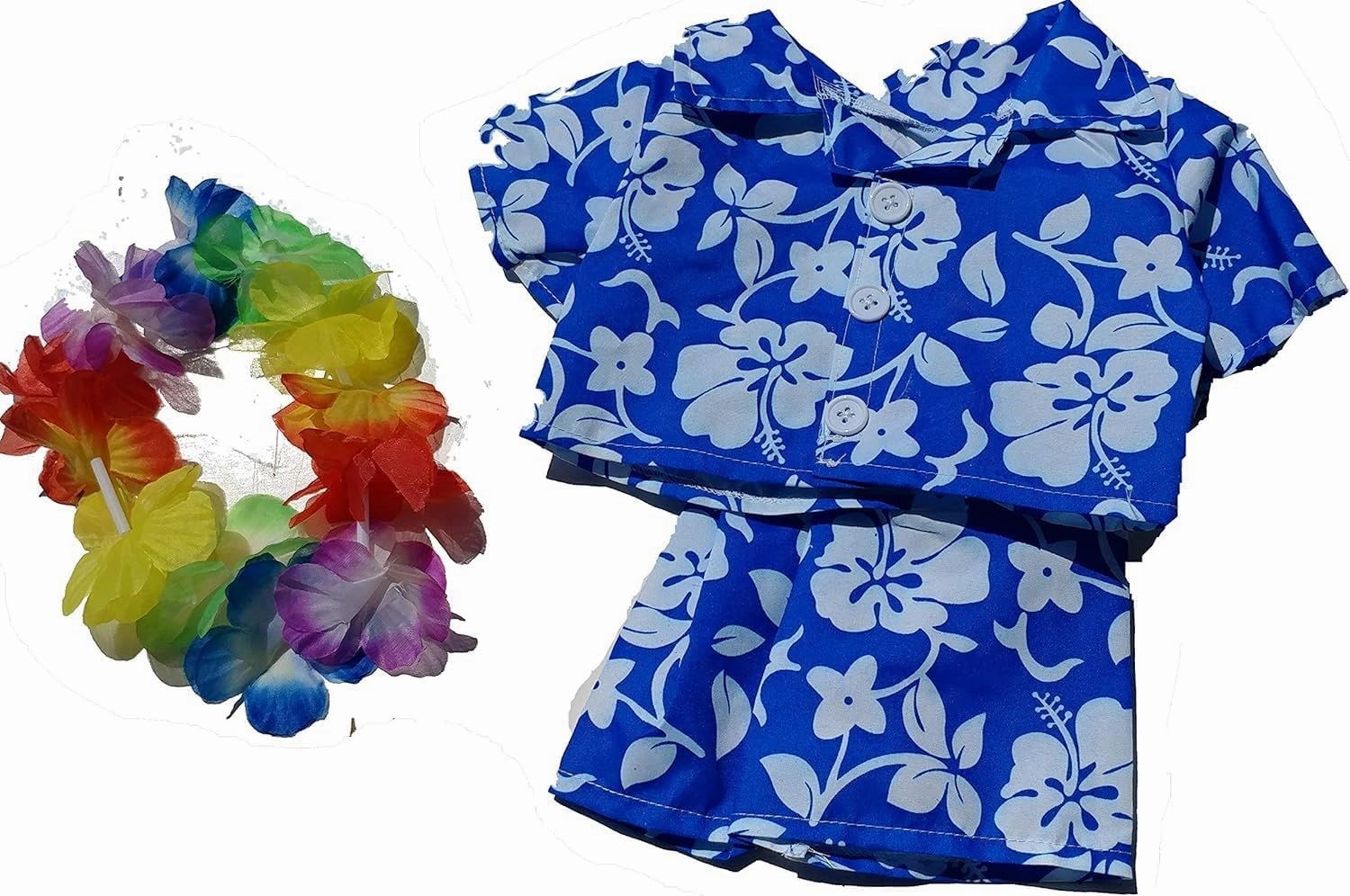 Hawaiian Boy Outfit for 14-18 Inch Stuffed Animals – Tropical Luau Clothes for Build Bear, Plush Toy Clothing with Flower Lei – Summer Beach Party Dress-Up Accessories