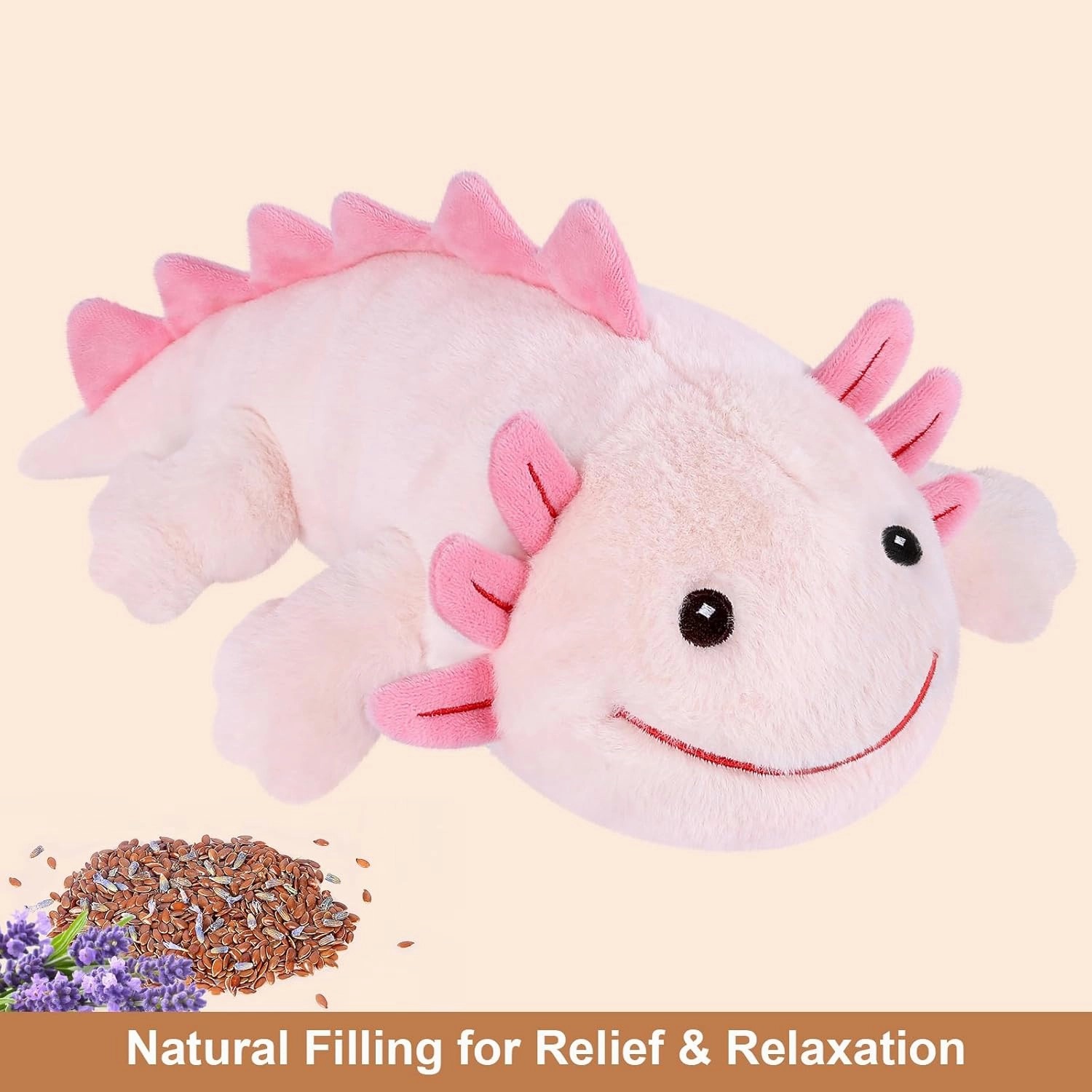 Heatable & Coolable Pink Axolotl Plush, Microwavable Heating Pad Stuffed Animal with Lavender & Flaxseed, Soothing Plush Axolotl Toy for Relaxation, Axolotls Gifts