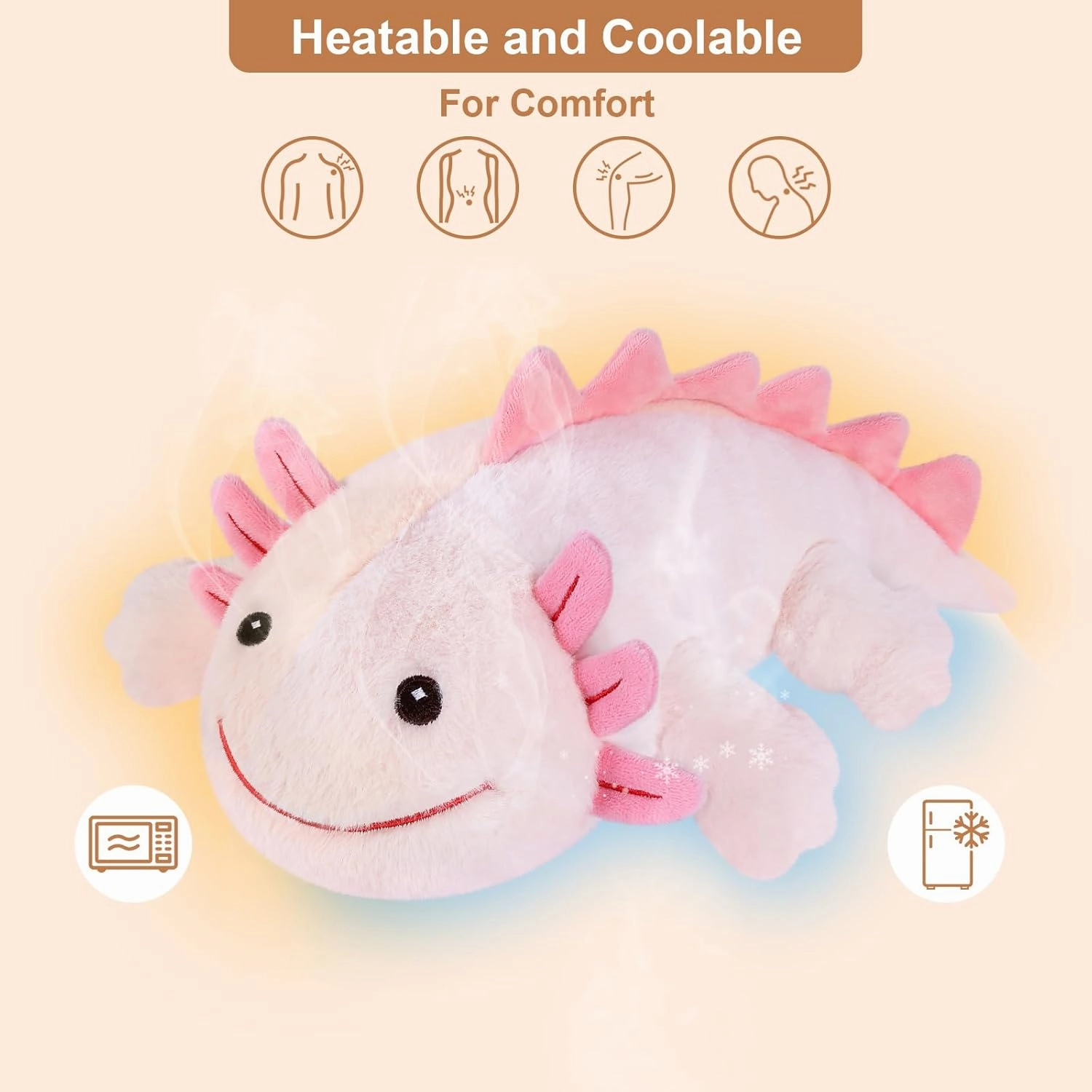Heatable & Coolable Pink Axolotl Plush, Microwavable Heating Pad Stuffed Animal with Lavender & Flaxseed, Soothing Plush Axolotl Toy for Relaxation, Axolotls Gifts