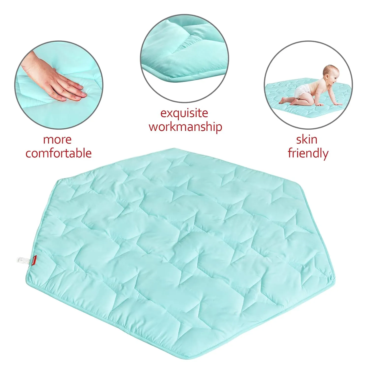 Hexagon Playpen Mattress Mat Blue, Non Slip Playpen Mat for Regalo Play Yard 6 Panel Playpen, Fit Hiccapop 53" PlayPod Portable Playard, Kids Tent Mat Hexagon