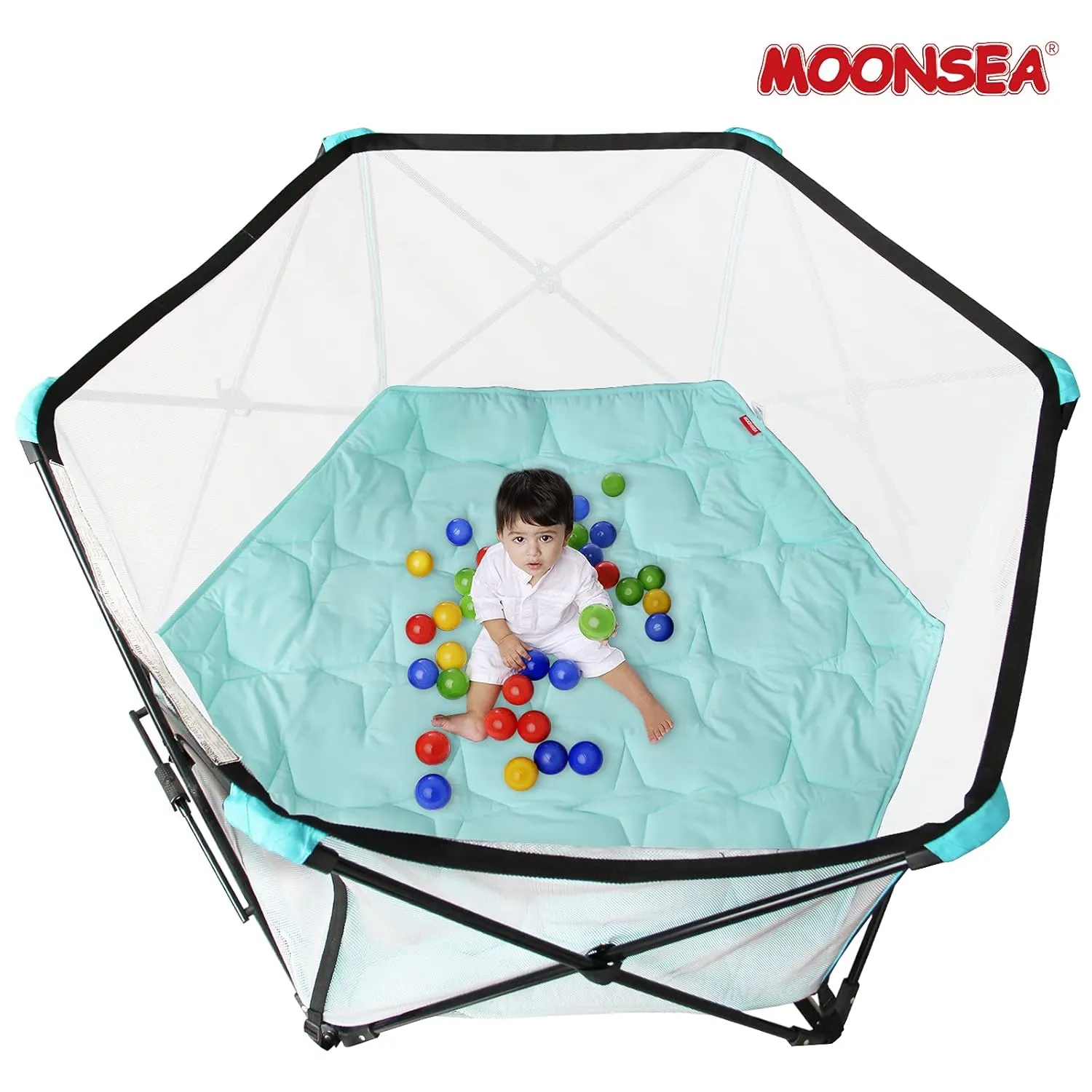 Hexagon Playpen Mattress Mat Blue, Non Slip Playpen Mat for Regalo Play Yard 6 Panel Playpen, Fit Hiccapop 53" PlayPod Portable Playard, Kids Tent Mat Hexagon