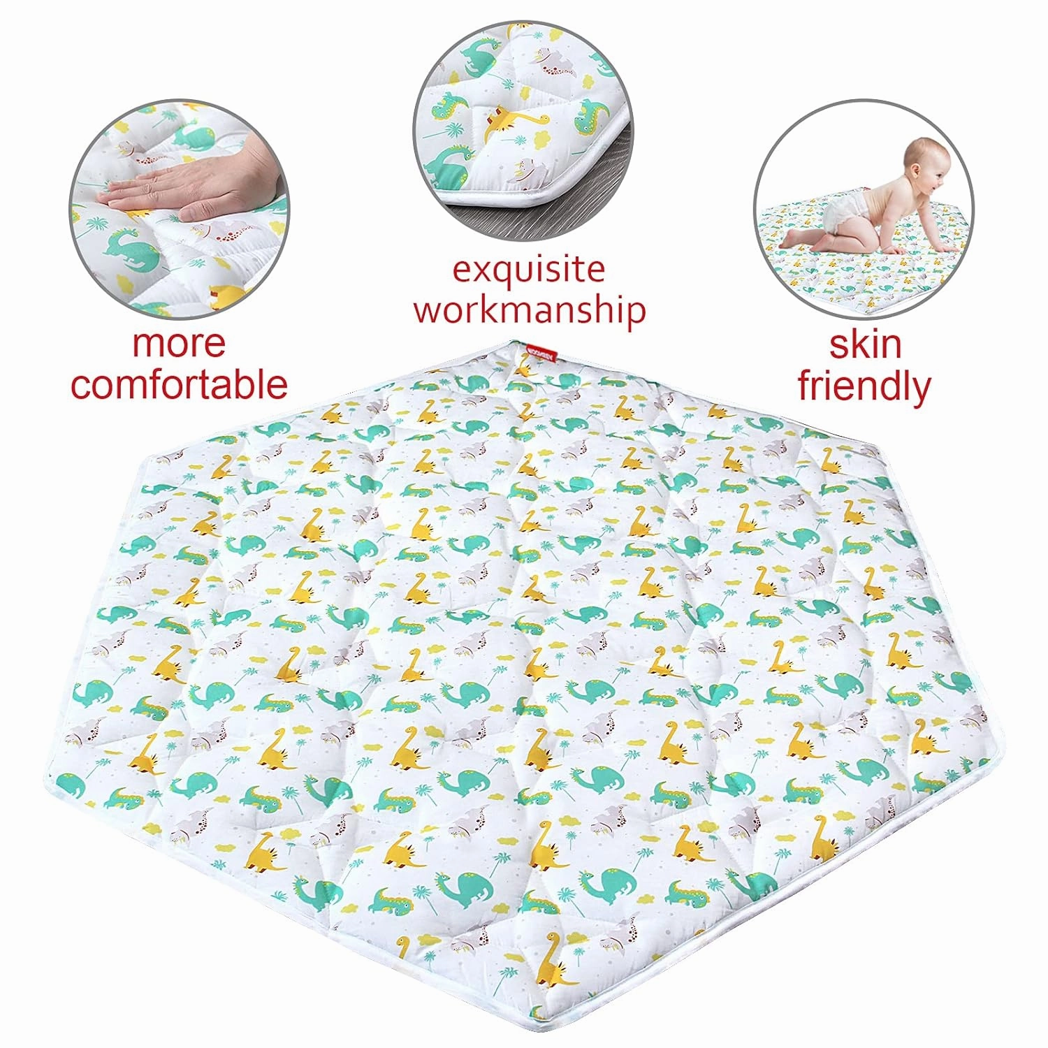Hexagon Playpen Mat, Dinosaur Print Baby Playmat Kids Tent Mat Hexagon Rug Mat Suitable for Regalo My Play Portable Play Yard Six Pannel Playpen