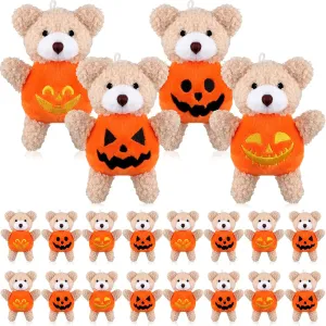 Hiboom 32 Pcs Halloween Plush Stuffed Animal Bear in Pumpkin Costume 4.7 Inch Mini Stuffed Bear with Hanging Rope Soft Bear Doll DIY Keychain Bag Decor for Boys Girls Halloween Birthday Party Supply