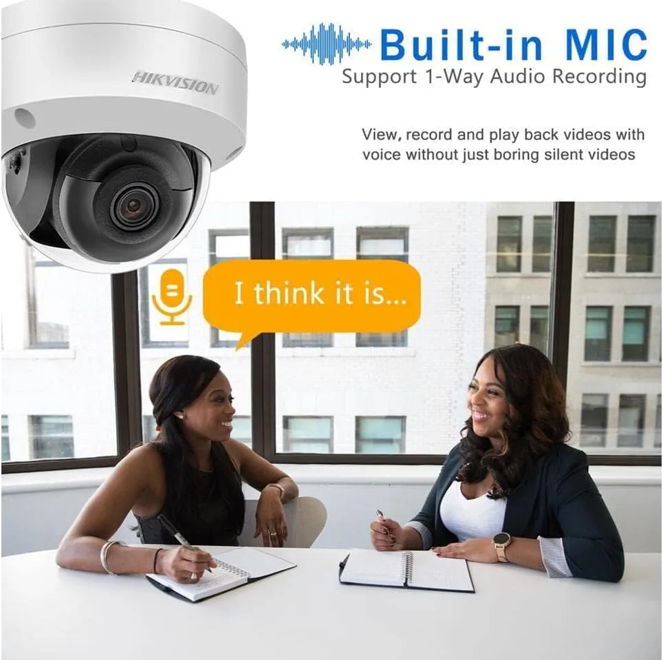 Hikvision IP Camera Compatible DS-2CD2183G2-IU 2.8mm Lens 4K 8MP AcuSense Vandal Fixed Dome Network Camera Outdoor Indoor Built-in Mic H.265  IP67 IK10 Firmware Upgrade International Version