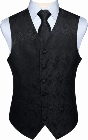 HISDERN Mens Vest Tie Set 3PC Formal Waistcoat Paisley Floral Jacquard Necktie Pocket Square Suit Vests Wedding Party