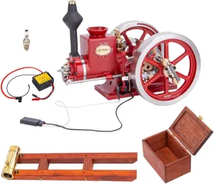 Hit and Miss Engine Model Kit That Works, Retrol HM-01 7CC 4-Stroke Horizontal IC Engine Model, Mini Metal Engine Physical Experiment Toy (with Start Kit & CDI Igniter)