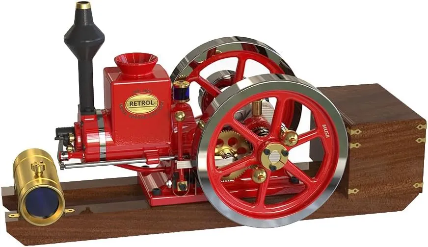 Hit and Miss Engine Model Kit That Works, Retrol HM-01 7CC 4-Stroke Horizontal IC Engine Model, Mini Metal Engine Physical Experiment Toy (with Start Kit & CDI Igniter)