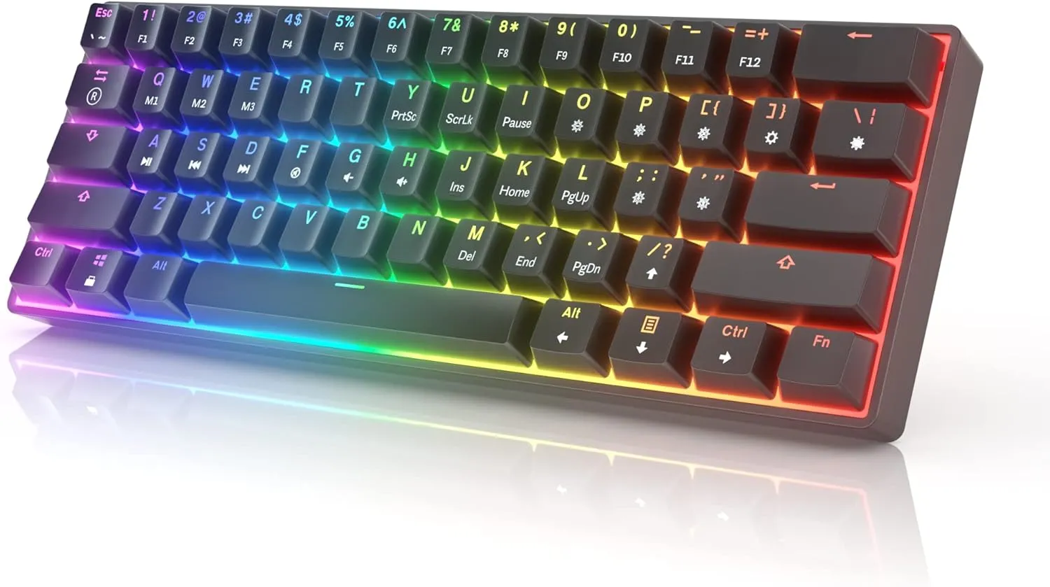 HK GAMING GK61 Mechanical Gaming Keyboard - 61 Keys Multi Color RGB Illuminated LED Backlit Wired Programmable for PC/Mac Gamer Tactile (Gateron Optical Brown)