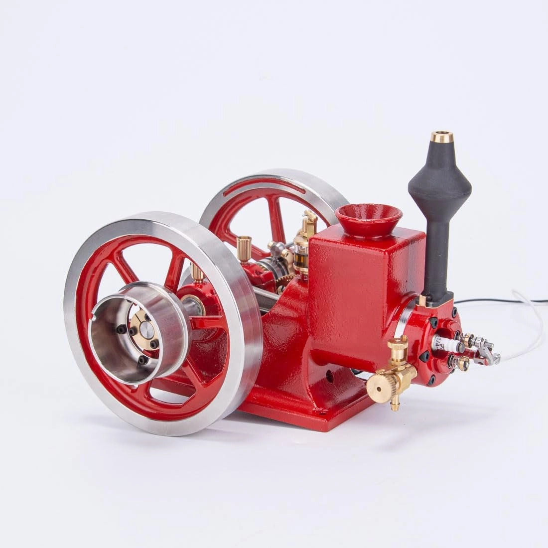 HM-01 Engine 4-Stroke Horizontal Hit and Miss Internal Combustion Engine Model, One Key Start Science Metal Engine Model Educational Creative Gift (Assembled Version)