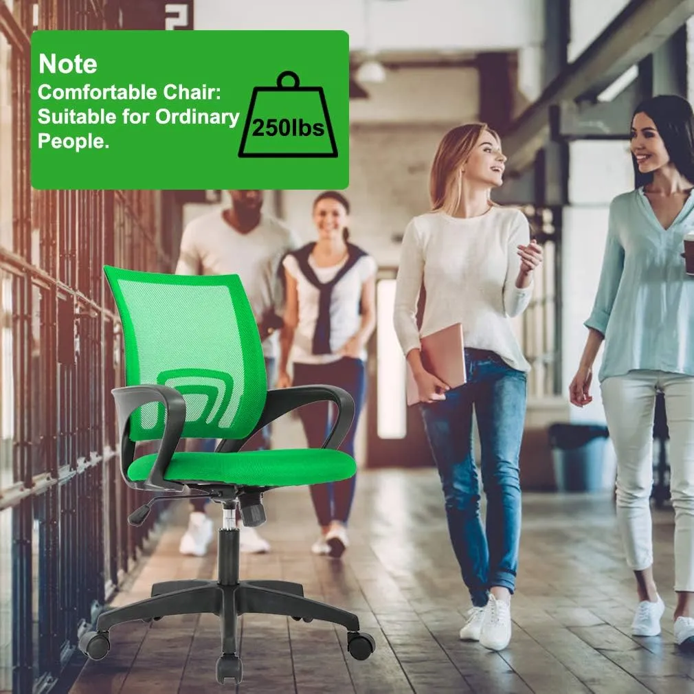 Home Office Chair Mid Back Desk Chair1 Ergonomic Mesh Computer Gaming with Larger Seat, Executive Height Adjustable Swivel Task with Lumbar Support Armrest for Women Adults Green