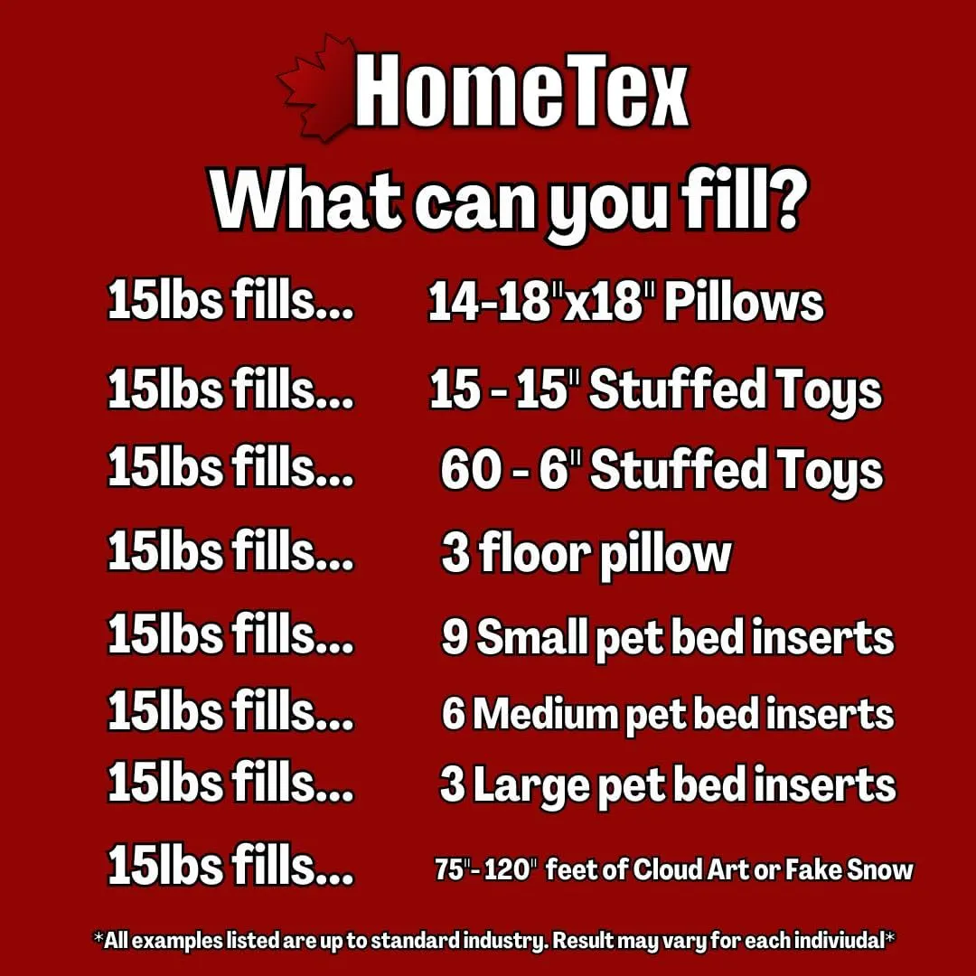 Hometex Canada Pillow Stuffing 15 LB Bag 100% High-Loft Polyester Stuffing Fiber Fill