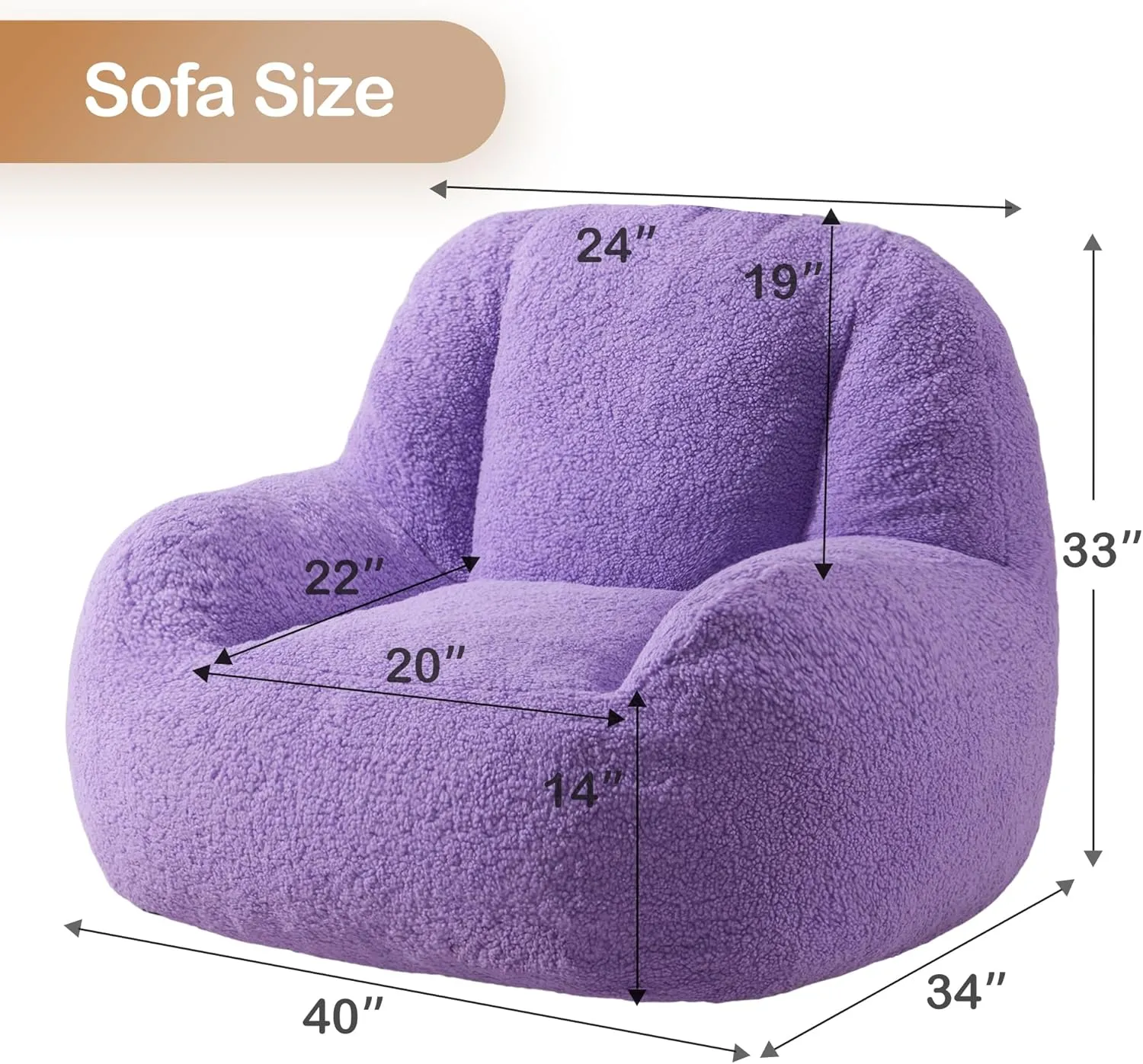 Homguava Bean Bag Chairs for Adults,Giant Beanbag Couch Adult Bean Bag Chair with Filler Included,Modern Lazy Sofa Comfy Chair for Living Room(Purple)