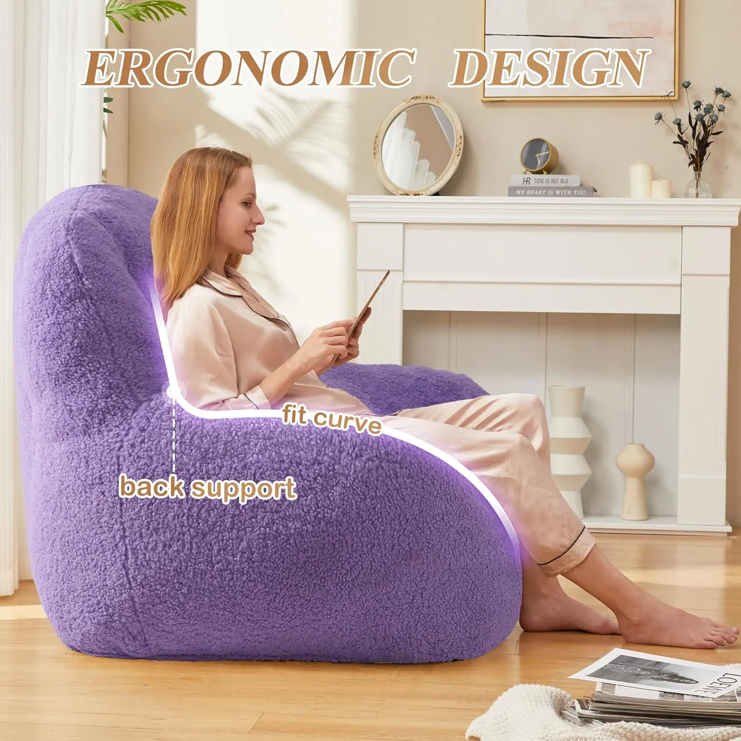 Homguava Bean Bag Chairs for Adults,Giant Beanbag Couch Adult Bean Bag Chair with Filler Included,Modern Lazy Sofa Comfy Chair for Living Room(Purple)