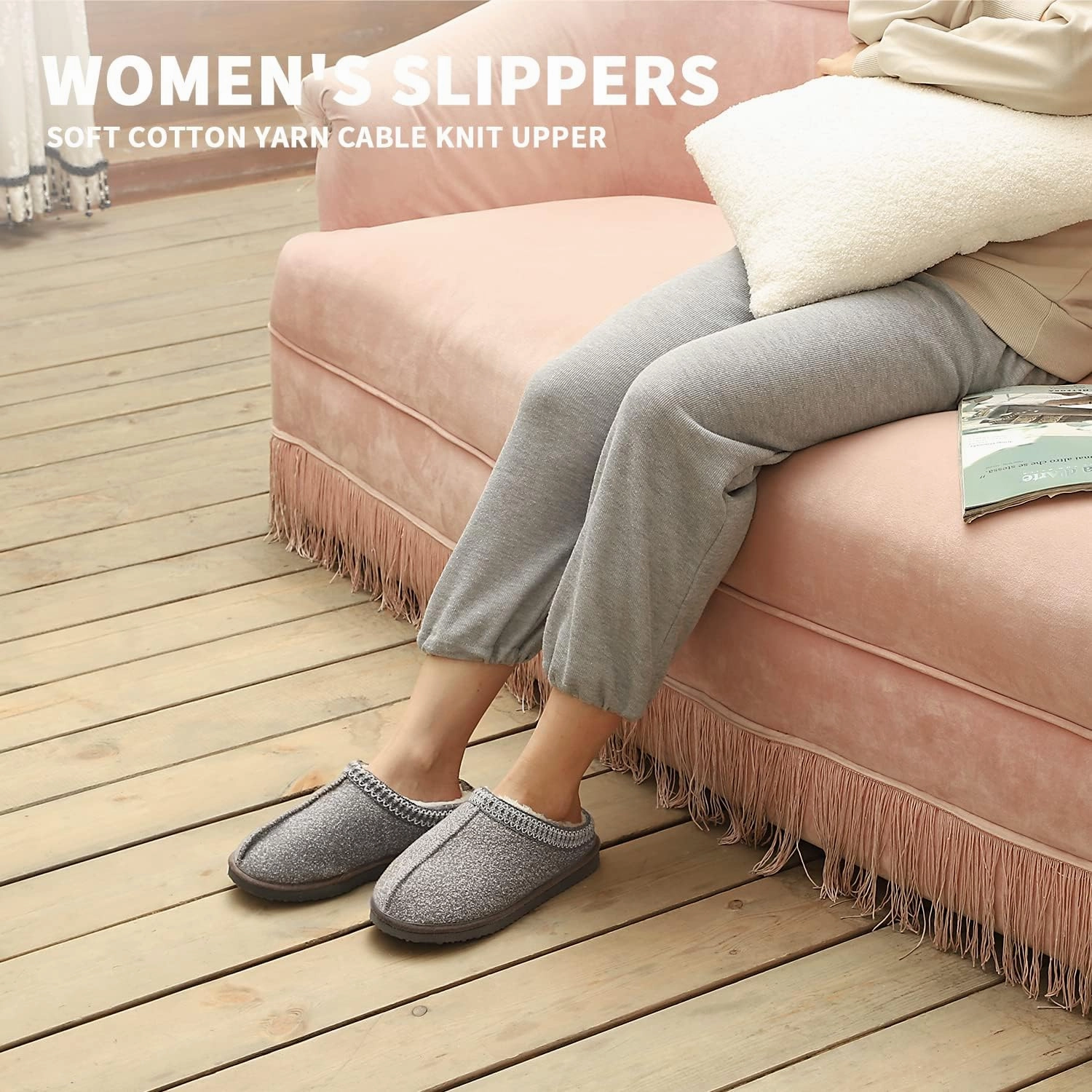 Homitem House Bedroom Slippers for Women Platform Shoes Indoor and Outdoor with Fuzzy Lining Hard Sole Memory Foam Slip on
