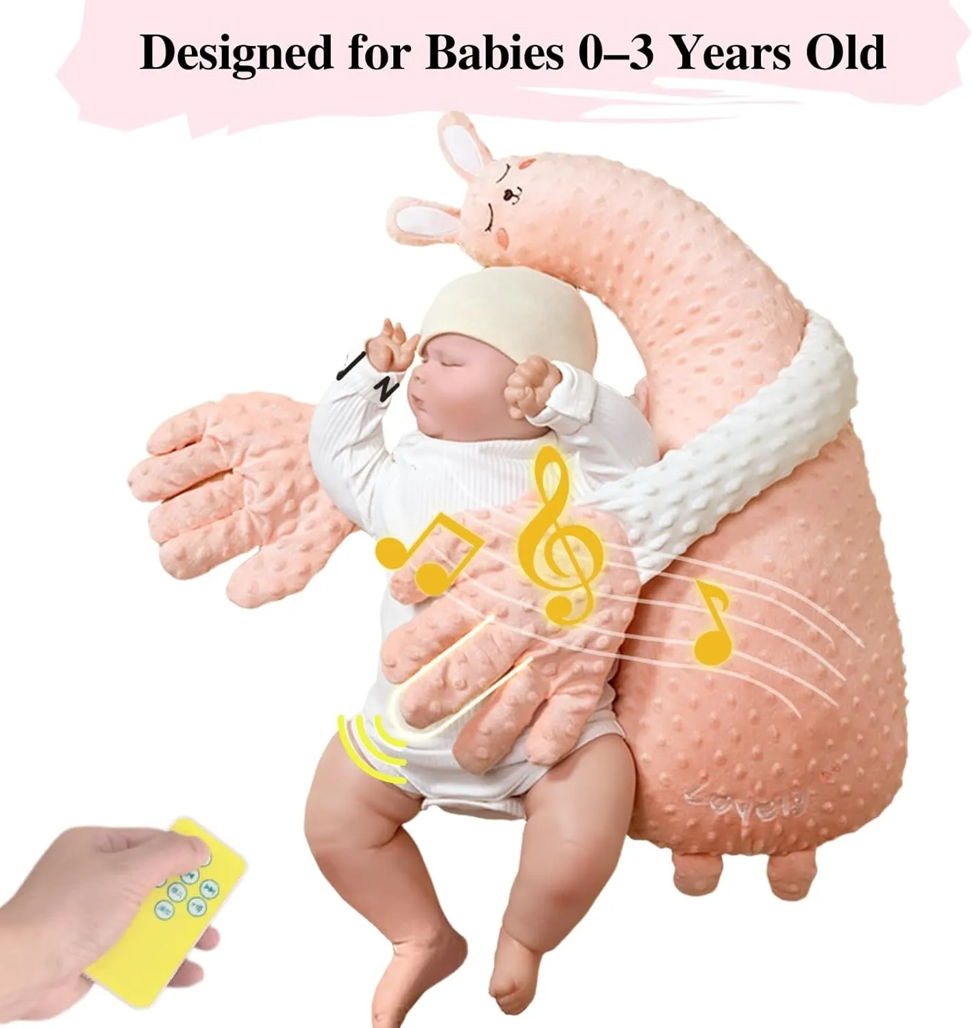 HONEYJOY Sweet Bunny Plush Pal for Tummy Time & Supported Play, Soft Minky Sensory Companion for Floor Activities, Supportive Body Cushion for Baby & Toddler
