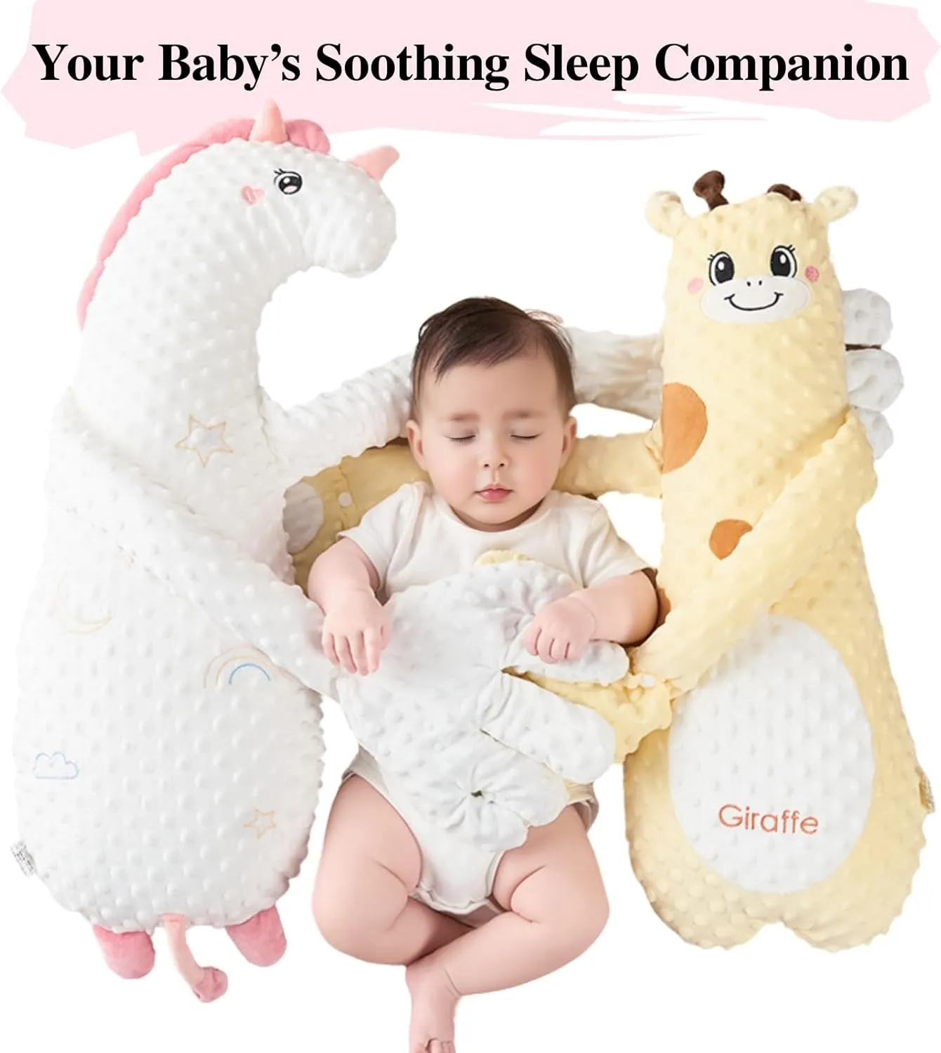 HONEYJOY Sweet Bunny Plush Pal for Tummy Time & Supported Play, Soft Minky Sensory Companion for Floor Activities, Supportive Body Cushion for Baby & Toddler