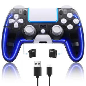 Honghao Controllers for PS4,Custom PS4 Remote with Hall 3D Joystick, RGB Wireless Game Controllers for Playstation 4 |Customizable Buttons| Responsive Control (Black   White)