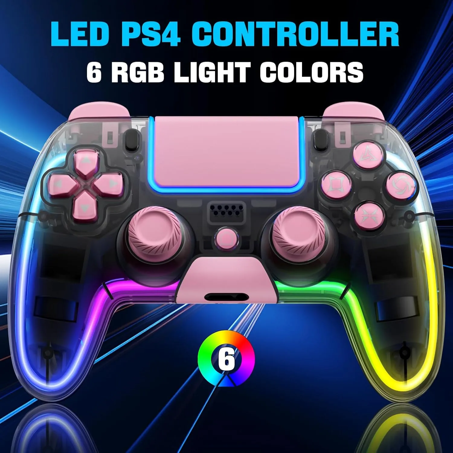 Honghao Controllers for PS4,Pink Wireless PS4 Remote Controller with Hall 3D Joystick, Dual 4 Shock RGB Custom Game Controllers for Playstation 4/PS4/PS4 Pro/PS4 Slim (Pink)