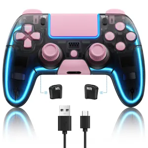 Honghao Controllers for PS4,Pink Wireless PS4 Remote Controller with Hall 3D Joystick, Dual 4 Shock RGB Custom Game Controllers for Playstation 4/PS4/PS4 Pro/PS4 Slim (Pink)
