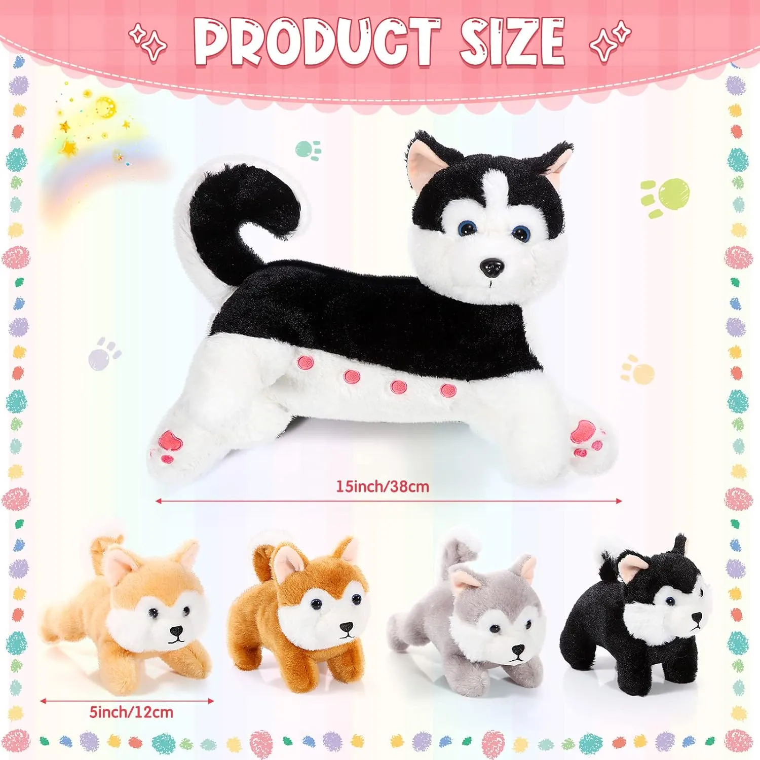 Honoson Nurturing Dog Mommy Plush Set with 4 Baby Puppies Soft Cute Dog Themed Stuffed Plush Toys for Kids Girls Boys Easter Birthday Gifts(Husky)