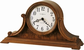 Howard Miller Anthony Mantel Clock – Elegant Wooden Tambour Design with Burl Veneer, Beaded Dentil Molding, Aged Dial, Convex Glass Crystal, Dual Chime Quartz Movement & Nighttime Chime Shut Off
