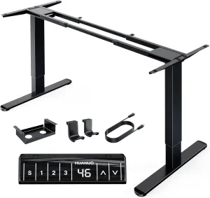 HUANUO 265 lbs Dual Motor Electric Standing Desk Frame, Thick T-Shaped Desk Legs Made of Automotive-Grade Steel, for Max 90″ x 31.5″ Desktop, Height Adjustable Desk Frame for Home Office, Frame Only