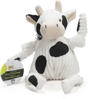 HuggleHounds Knottie Plush Dog Toy - Dog Stuffed Animal Toy, Squeaky Puppy Toys, for Small, Medium & Large Dogs, Durable Plush to Keep Them Busy - Dottie Cow, Large