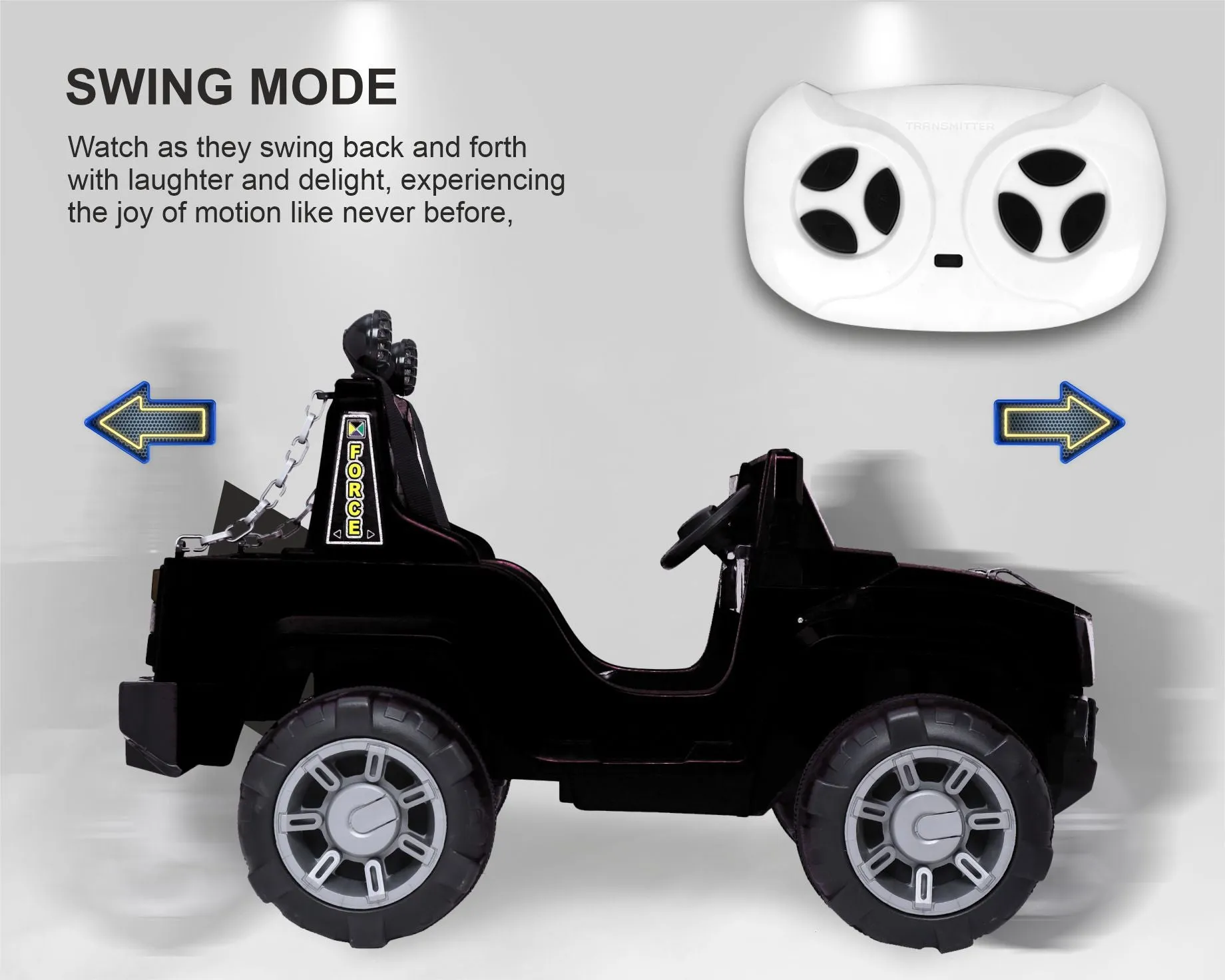 Humer Electric Car TZ-0008 - Black | Frequency 2.4 GHz | Lights & Music | Ride-On Car | Seat Belt for Safety | Perfect Tyre Grip | Make in India | For Kids 3  years